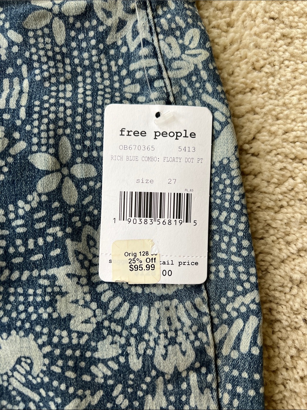 Free People Rich Blue Floral Print Jeans - Picture 2 of 8